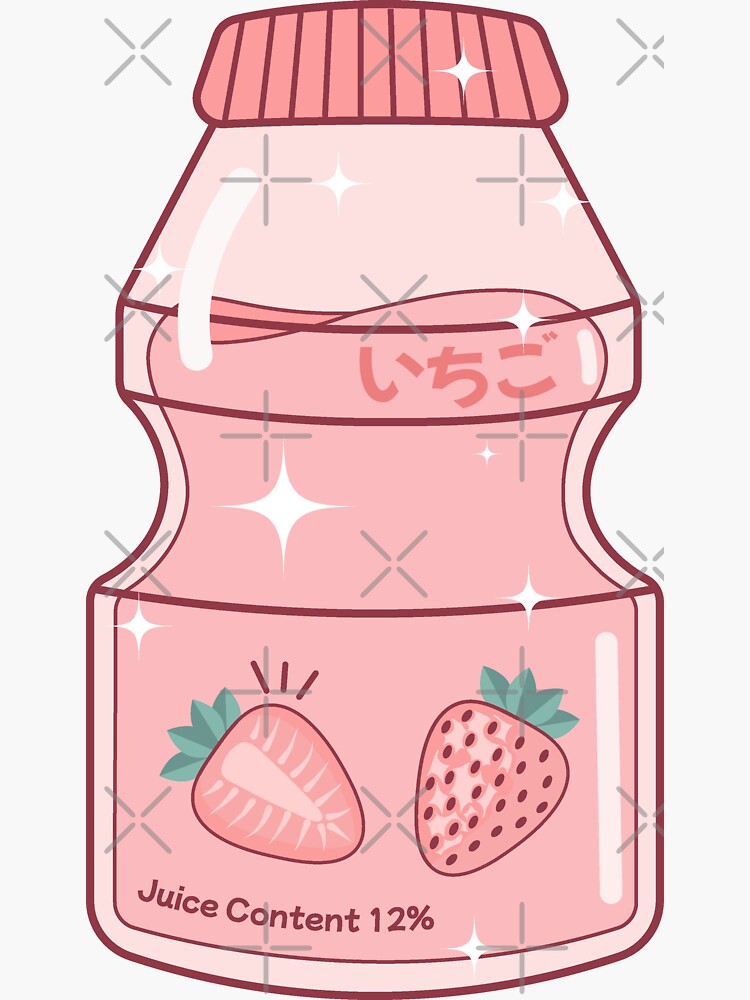 The cute pink strawberry milk bottle - Drink - Sticker