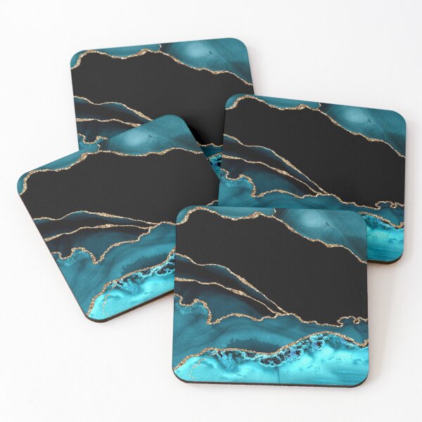 Item preview, Blue-Teal With Gold-Colored (Faux) Marble-Agate designed and sold by DEC02.