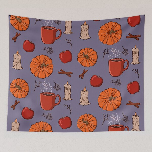 Item preview, Cozy Autumn Pattern w/pumpkin, candles, apple, hot cocoa designed and sold by OblivionByK.