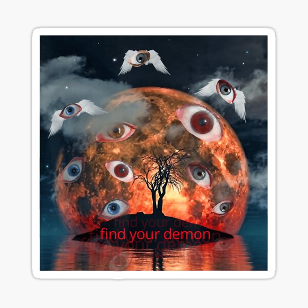 Weirdcore Aesthetic Demonic Red Full Moon Eyes Oddcore Sticker For