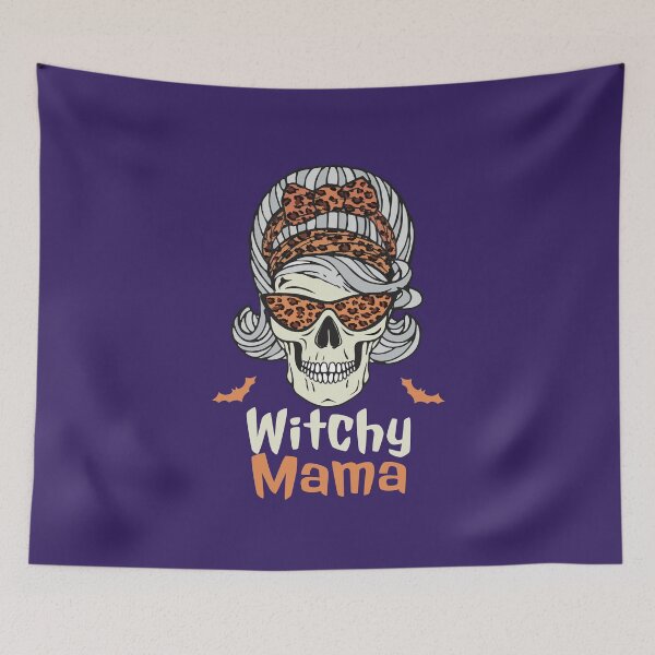 Item preview, Witchy Mama Skull Leopard Bandana Spooky Halloween Costume for Mom Messy Bun  designed and sold by alenaz.