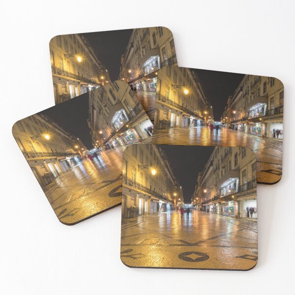 Item preview, Glossy Cobblestone Art - Late Night in Baixa Pombalina Lisbon Portugal designed and sold by Georgia Mizuleva.