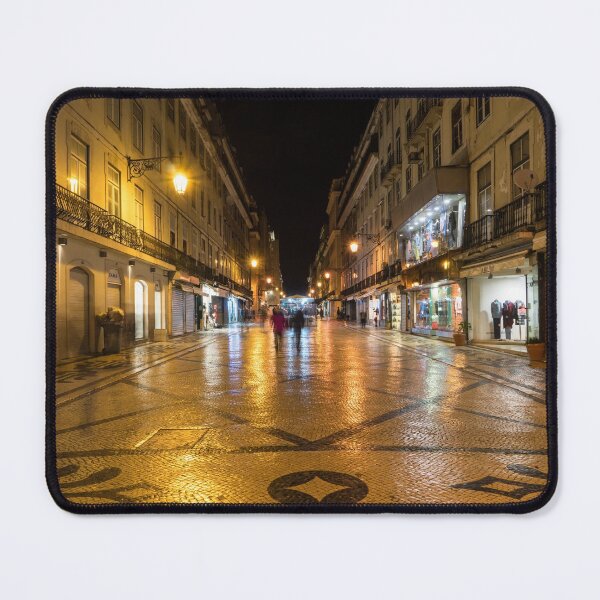Item preview, Glossy Cobblestone Art - Late Night in Baixa Pombalina Lisbon Portugal designed and sold by Georgia Mizuleva.