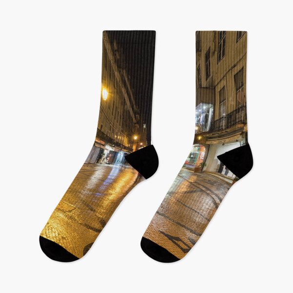 Item preview, Glossy Cobblestone Art - Late Night in Baixa Pombalina Lisbon Portugal designed and sold by Georgia Mizuleva.