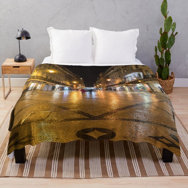 Item preview, Glossy Cobblestone Art - Late Night in Baixa Pombalina Lisbon Portugal designed and sold by Georgia Mizuleva.