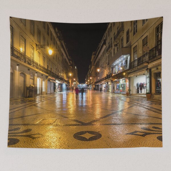 Item preview, Glossy Cobblestone Art - Late Night in Baixa Pombalina Lisbon Portugal designed and sold by Georgia Mizuleva.
