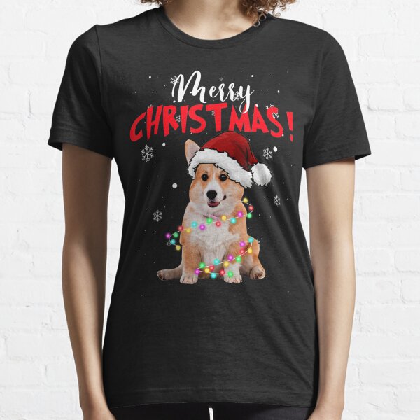 Cute Corgi Santa Hat With Colorful Lights Merry Christmas Essential T-Shirt