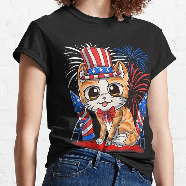 4Th Of July Patriotic Cat Funny American Flag Meowica Classic T-Shirt