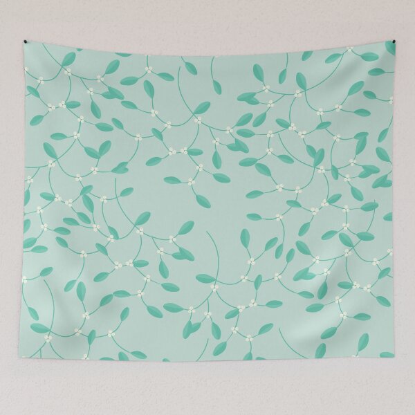 Item preview, Mistletoe Light Turquoise Christmas Cottagecore Pattern designed and sold by cashewdays.