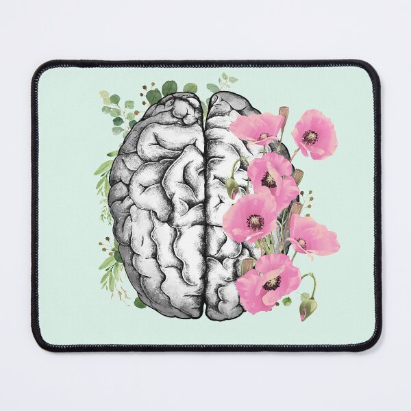 Item preview, Brain with Pink poppy, psychology, mental health, front brain, watercolor designed and sold by Collagedream.