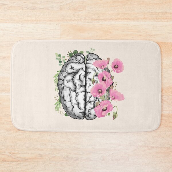 Item preview, Brain with Pink poppy, psychology, mental health, front brain, watercolor designed and sold by Collagedream.