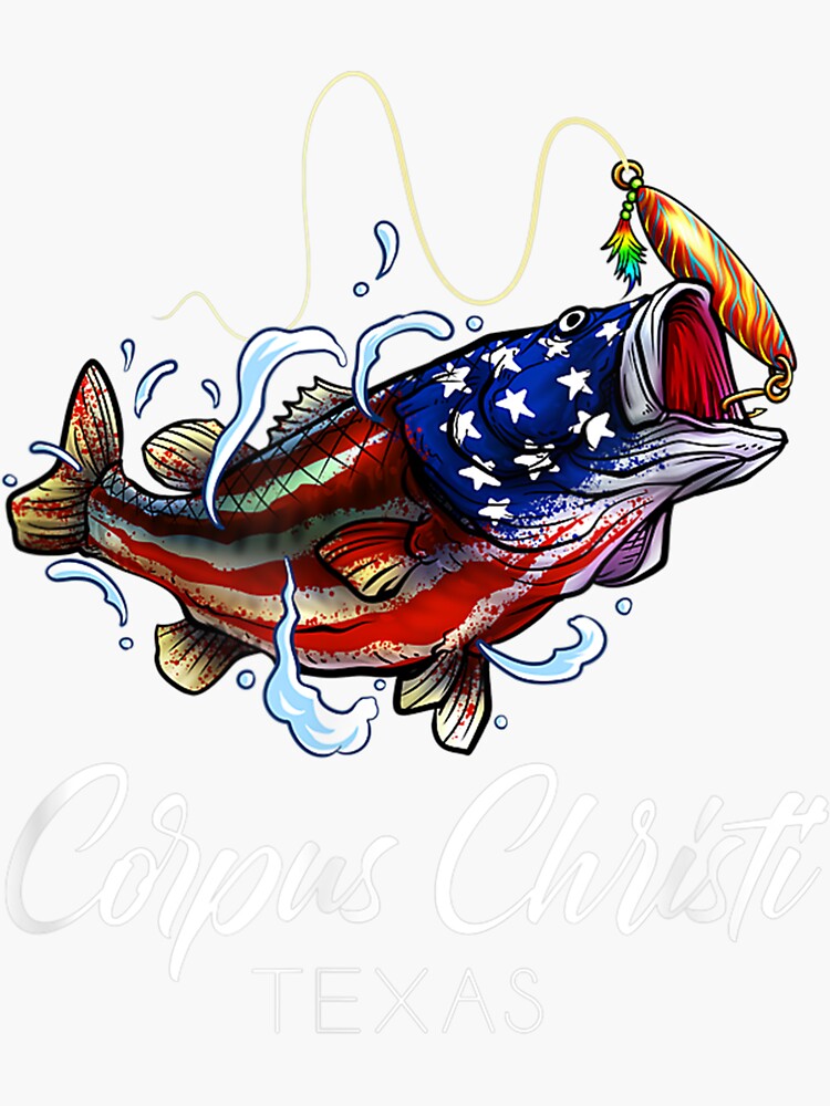 Corpus Christi Texas American Flag Bass Fish Fishing Gift | Sticker