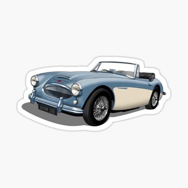 Vista previa del artículo con la obra «Austin Healey 3000 Mk3 en azul Healey y blanco», diseñado y vendido por candc-retro.