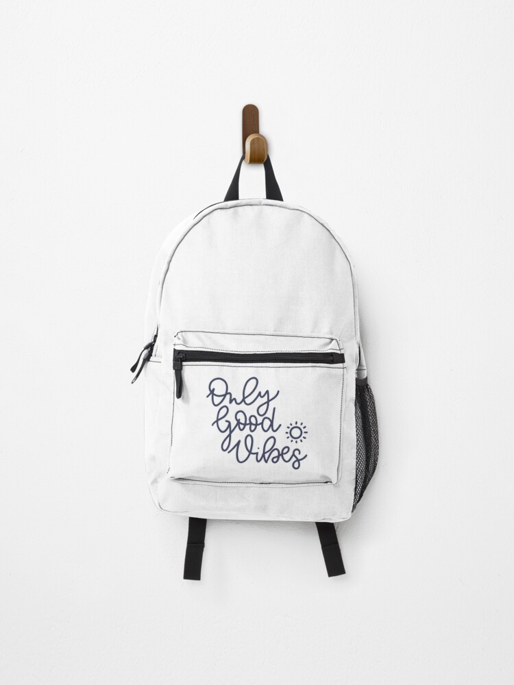 Thumbnail 1 of 3, Backpack, Good vibes only. Sentence. Blue Text. Lettering. Letters. designed and sold by AnaStickerD.