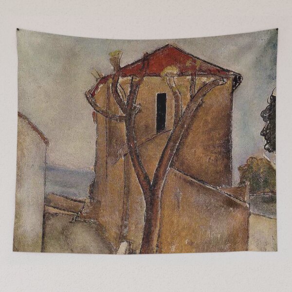 Item preview, Painting of a tree in front of a house by Modigliani designed and sold by Vintage Designs +.