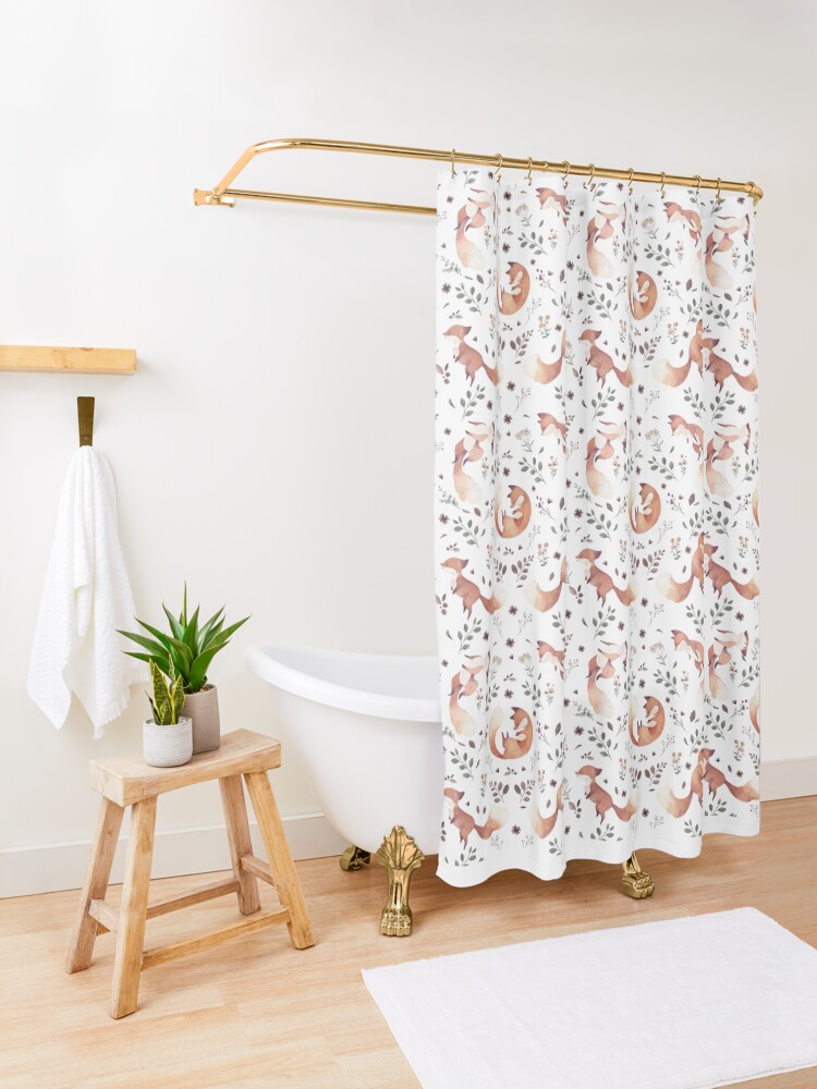 Thumbnail 3 of 5, Shower Curtain, white foxes pattern designed and sold by Sandramartins.