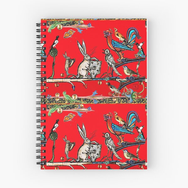 Item preview, WEIRD MEDIEVAL BESTIARY MORNING MUSIC CONCERT OF RABBITS AND BIRDS IN RED by Bulgan Lumini designed and sold by BulganLumini.
