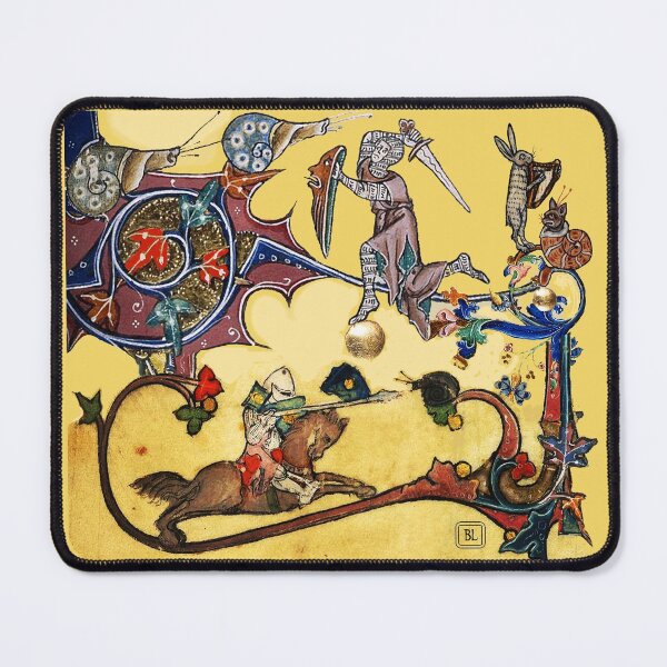 Item preview, WEIRD MEDIEVAL BESTIARY WARS, KNIGHTS HORSEBACK  COMBATTING WITH SNAILS  Antique Yellow designed and sold by BulganLumini.