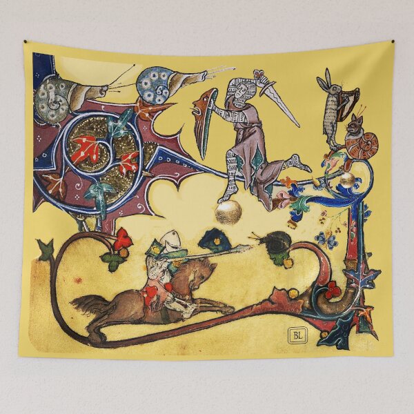 Item preview, WEIRD MEDIEVAL BESTIARY WARS, KNIGHTS HORSEBACK  COMBATTING WITH SNAILS  Antique Yellow designed and sold by BulganLumini.