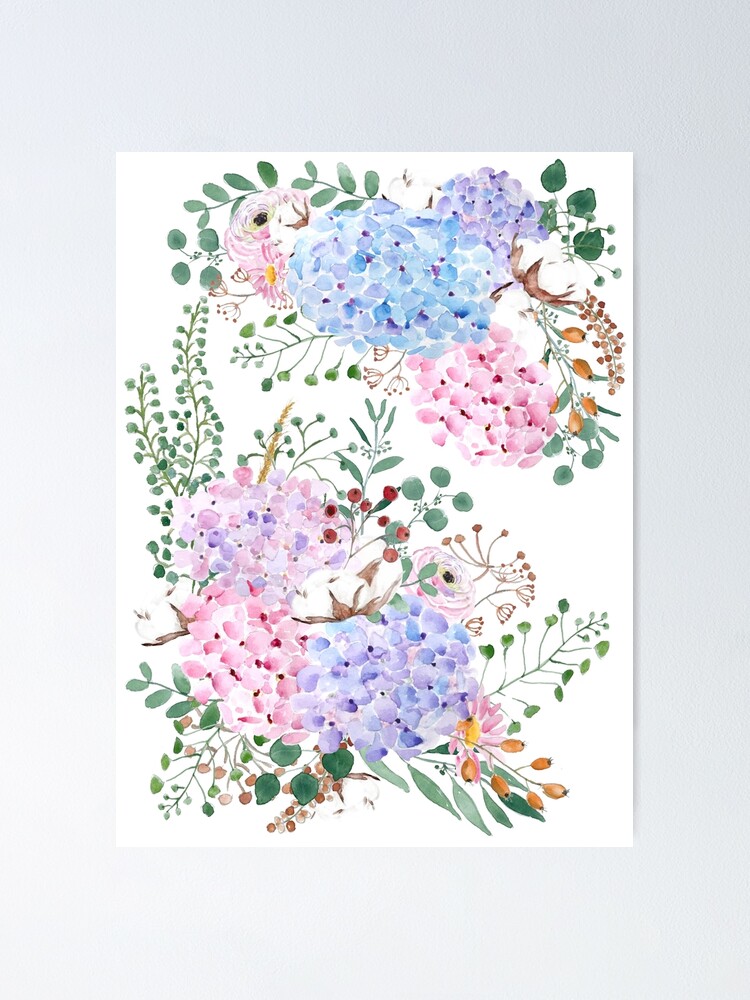 Poster « arrangement d'hortensias vintage aquarelle 2021 », par  ColorandColor | Redbubble
