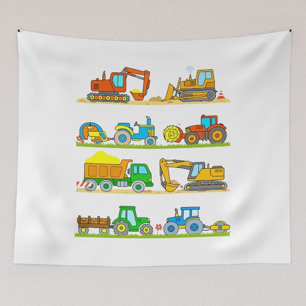 Artikelvorschau, Bagger, Traktor, LKW, Heuballenpresse, Bulldozer, Baufahrzeuge für landwirtschaftliche Betriebe für Kinder entworfen und verkauft von samshirts.