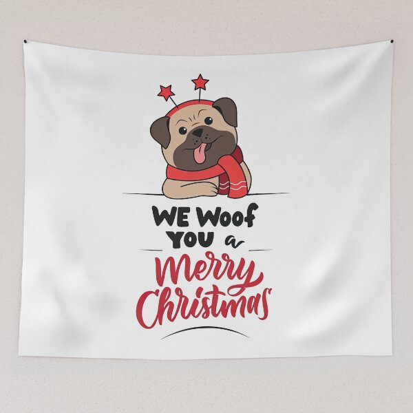 Item preview, Christmas Pug, We Woof You a Merry Christmas, Cute Pug, Christmas, Pug designed and sold by graphic-genie.
