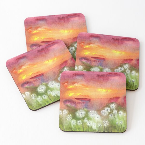 Item preview, Dandelion clocks against a fiery sky designed and sold by Caroline Whittaker.