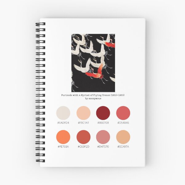 Item preview, Colour Palette of Furisode with a Myriad of Flying Cranes (1910–1920) by anonymous designed and sold by CoffeewithAnh.