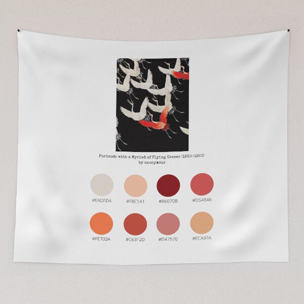 Item preview, Colour Palette of Furisode with a Myriad of Flying Cranes (1910–1920) by anonymous designed and sold by CoffeewithAnh.