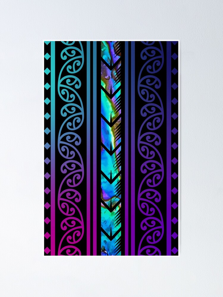 Purple Maori Design With Inlayed Paua Shell New Zealand Poster For