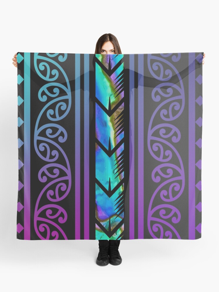 Purple Māori Design with Inlayed Paua Shell // New Zealand Scarf for Sale  by Uncommon Cents