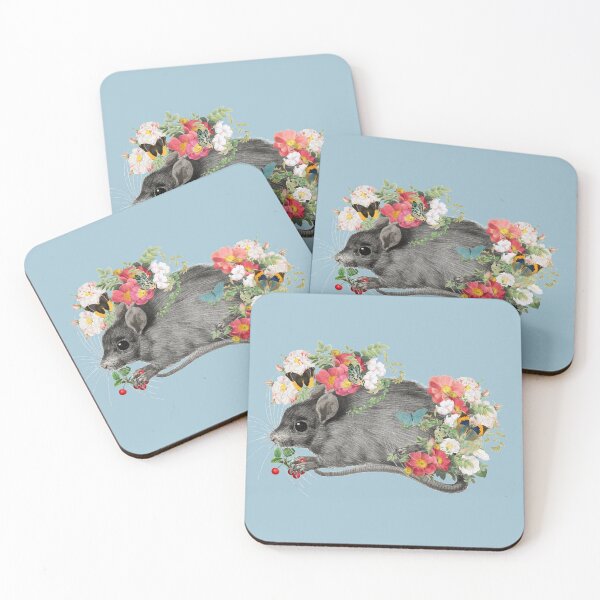 Item preview, Adorable Mouse Holding cherries With Vintage Roses And Butterflies designed and sold by TrulyEpoque.