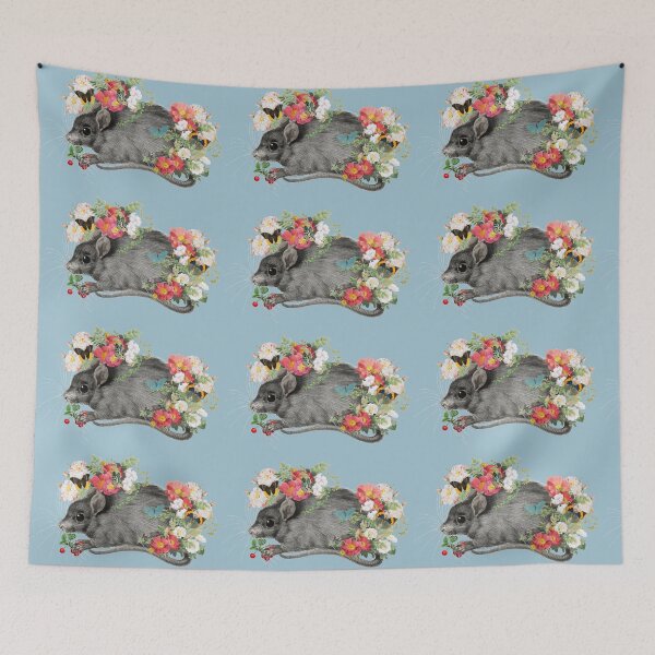 Item preview, Adorable Mouse Holding cherries With Vintage Roses And Butterflies designed and sold by TrulyEpoque.