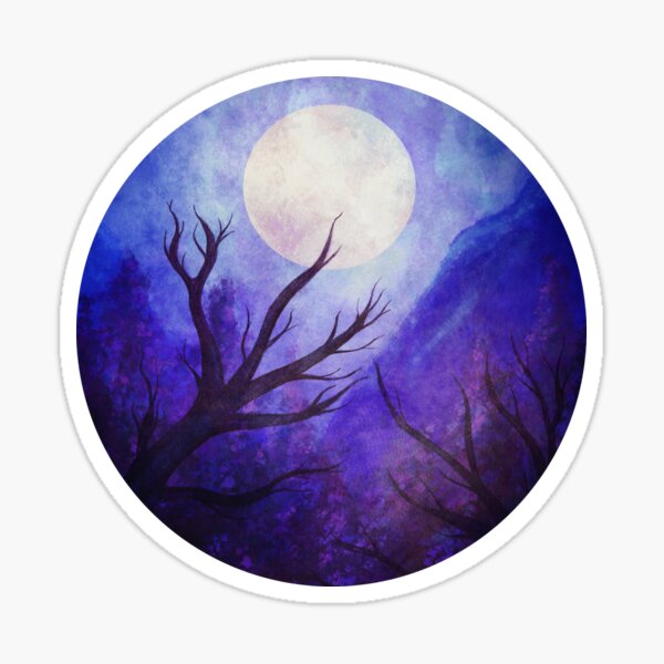 Nocturne - Digital watercolor forest in purple, pink and blue Sticker