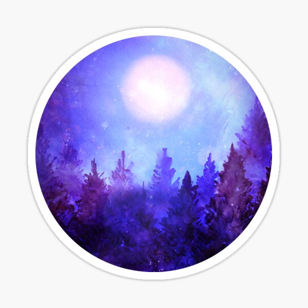 Full moon - Blue watercolor forest Sticker