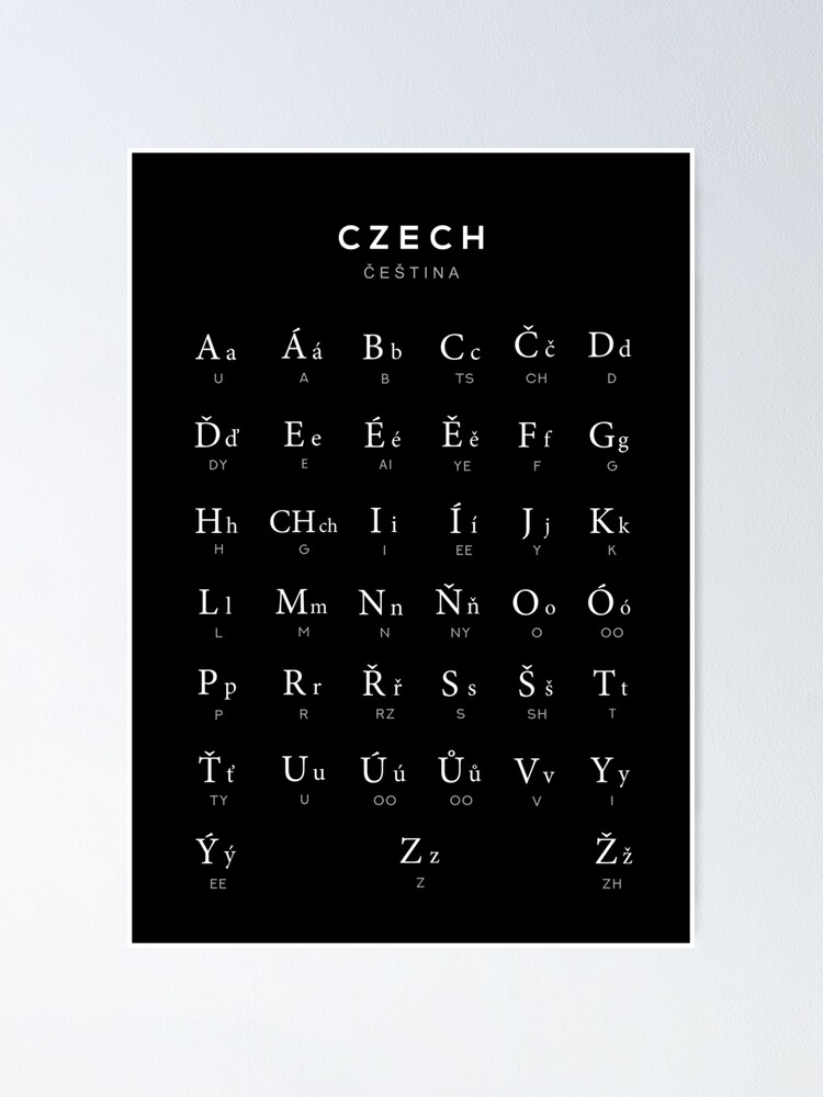 Póster «Gráfico del alfabeto checo, Gráfico del idioma de la República Checa, Negro» de typelab