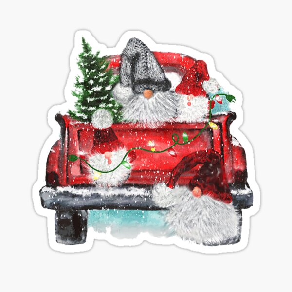 Merry Christmas Gnomes Xmas Tree Truck Sticker