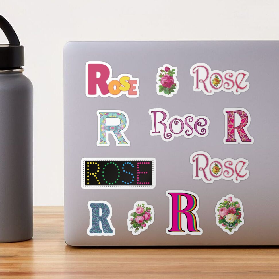 ROSE Name, R Initial Monogram & Flower Stickers Sticker for Sale by  CattDesigns