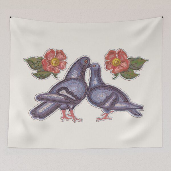 Item preview, Lovely Couple of Pigeons In Roman Mosaic Art Style designed and sold by okpinsArtDesign.