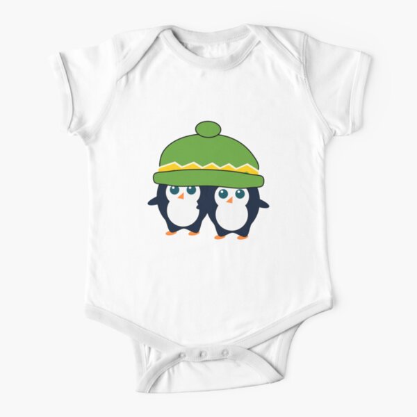When two cute penguins find a beanie Short Sleeve Baby One-Piece