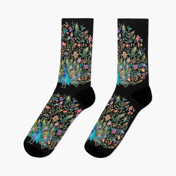 Artikelvorschau, Aquarell Pfau umgeben von Blumen Federn entworfen und verkauft von Red-ElYoubi.