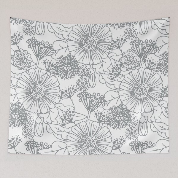 Item preview, Grey and White Hand Drawn Floral Pattern Coordinates w/ Dutch Boy 2022 Popular Color Over The Moon 434-4DB - Colour Trends - Hue designed and sold by ColorOfTheYears.