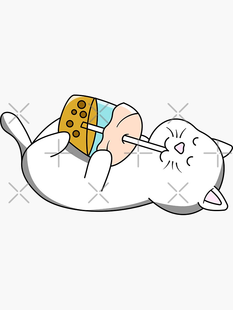 "Aesthetic Cat Drinking Boba" Sticker for Sale by ArtsBox Redbubble