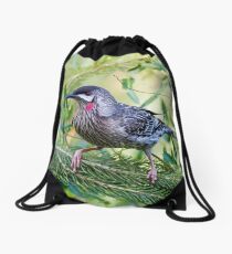 Red Wattle Bird 2 Drawstring Bag