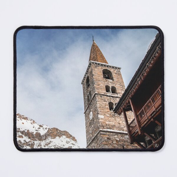 Item preview, Close-up of Val d'Isere ski resort old church steeple in winter designed and sold by Grégory DUBUS.