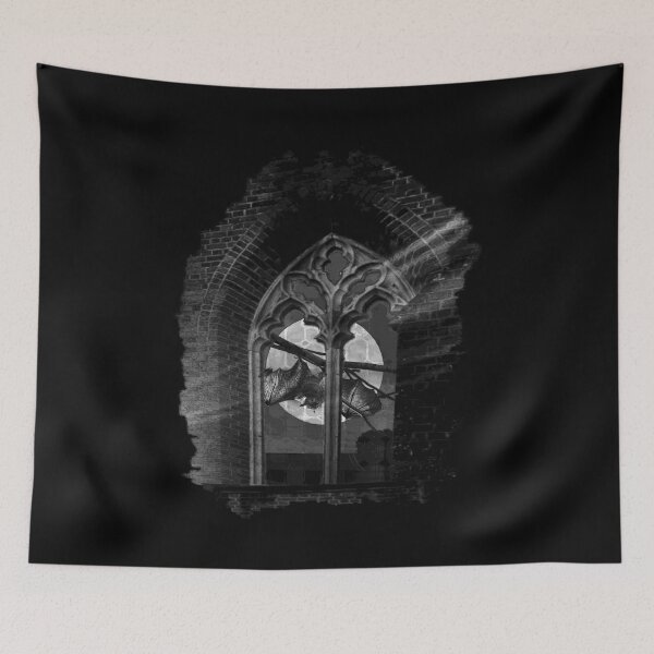 Item preview, Bat outside a Gothic Window (black and white version) designed and sold by TheResistance Fashion.