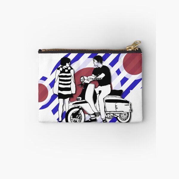 Item preview, Retro style scooter boy and girl with vintage scooter on designed and sold by Auslandesign.