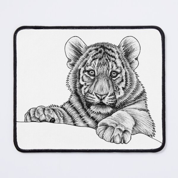Item preview, Amur tiger cub - ink illustration designed and sold by LorenDowding.