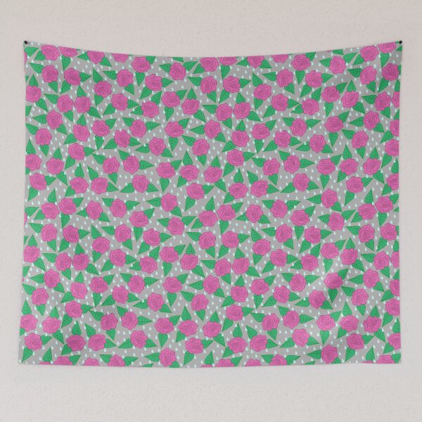 Item preview, Raindrops and Roses - Pink on Grey designed and sold by MerryMakewell.