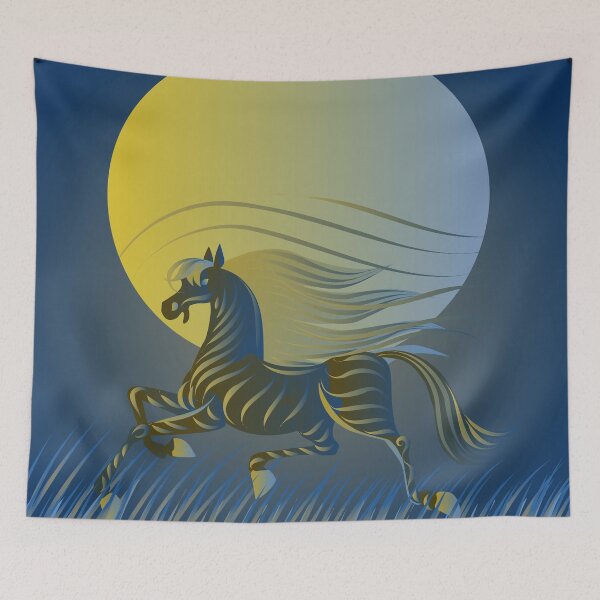 Item preview, golden horse runs across the field at night with a full moon designed and sold by duxpavlic.